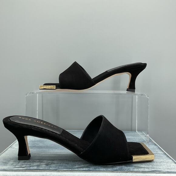NEW Good American Women’s Standout Square Toe Slide Sandals Black Size 5.5 - Picture 1 of 10